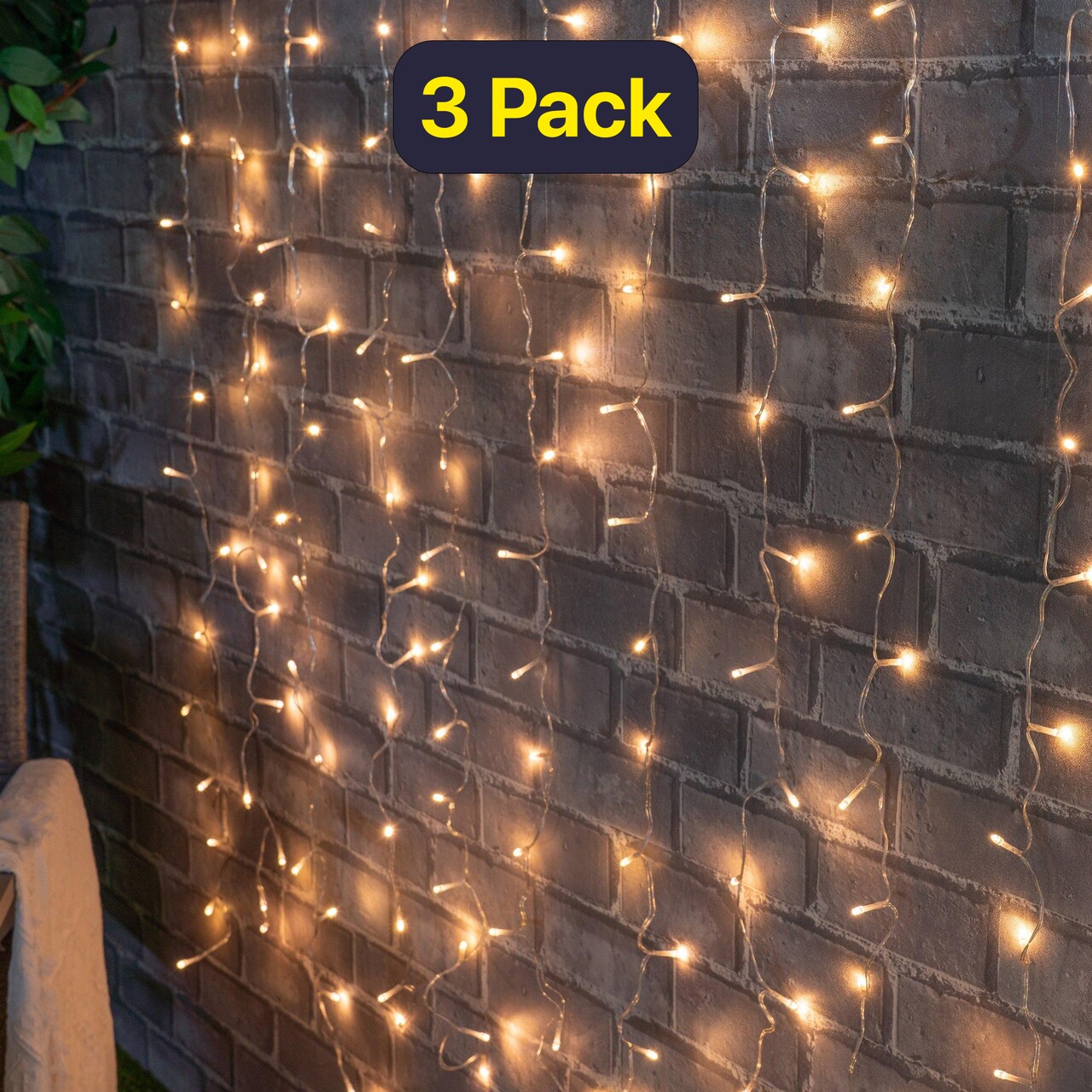 Warm White 96 LED Curtain Fairy Lights – 6-Strand Indoor Battery Light Set